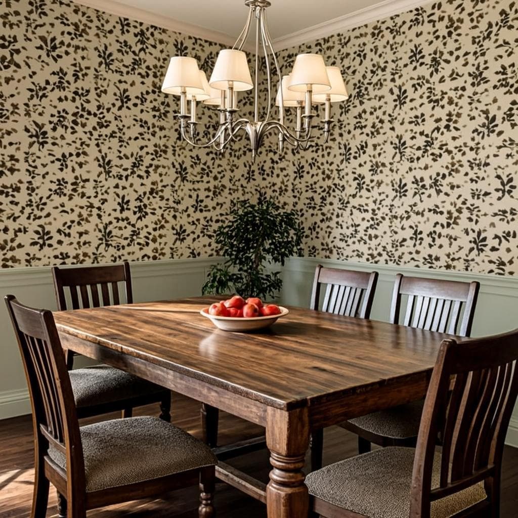 Dining room with classic striped roller blind